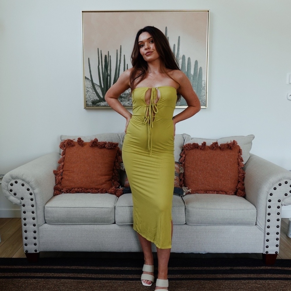 Lime Love Midi Ribbed Dress
